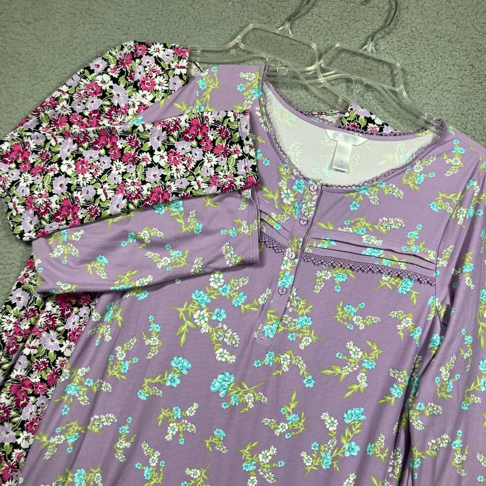 Croft & Barrow Adonna Nightgown Women Small Purple Pink Floral Long Sleeve Set 2